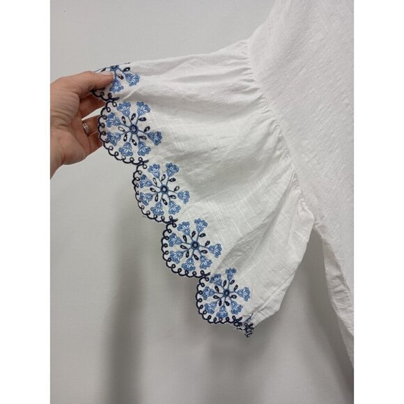 Max Studio Womens BOHO Top Size 1X White Embroidered 3/4 Bell Sleeve Peasant - Picture 4 of 9